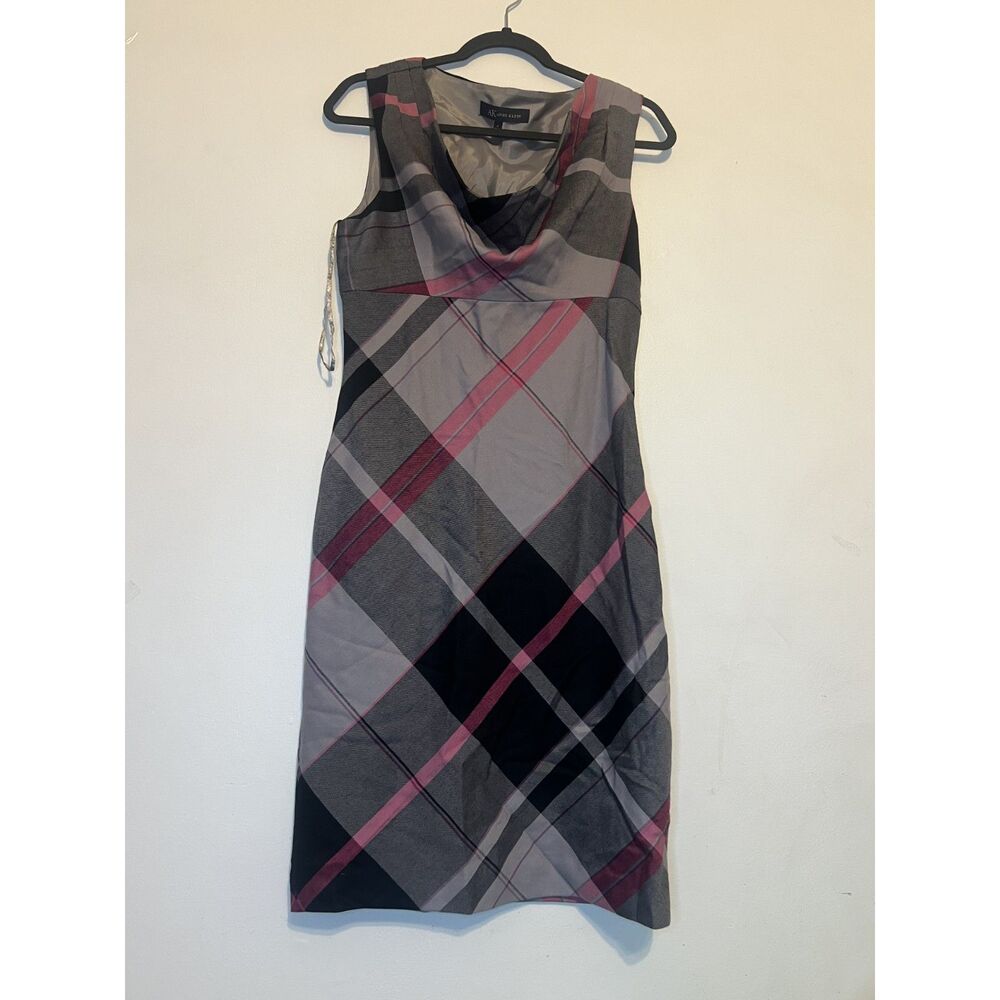 Anne Klein Pink Plaid Sheath Midi Dress Sleeveless Cowl Neck 6 Preppy Academia